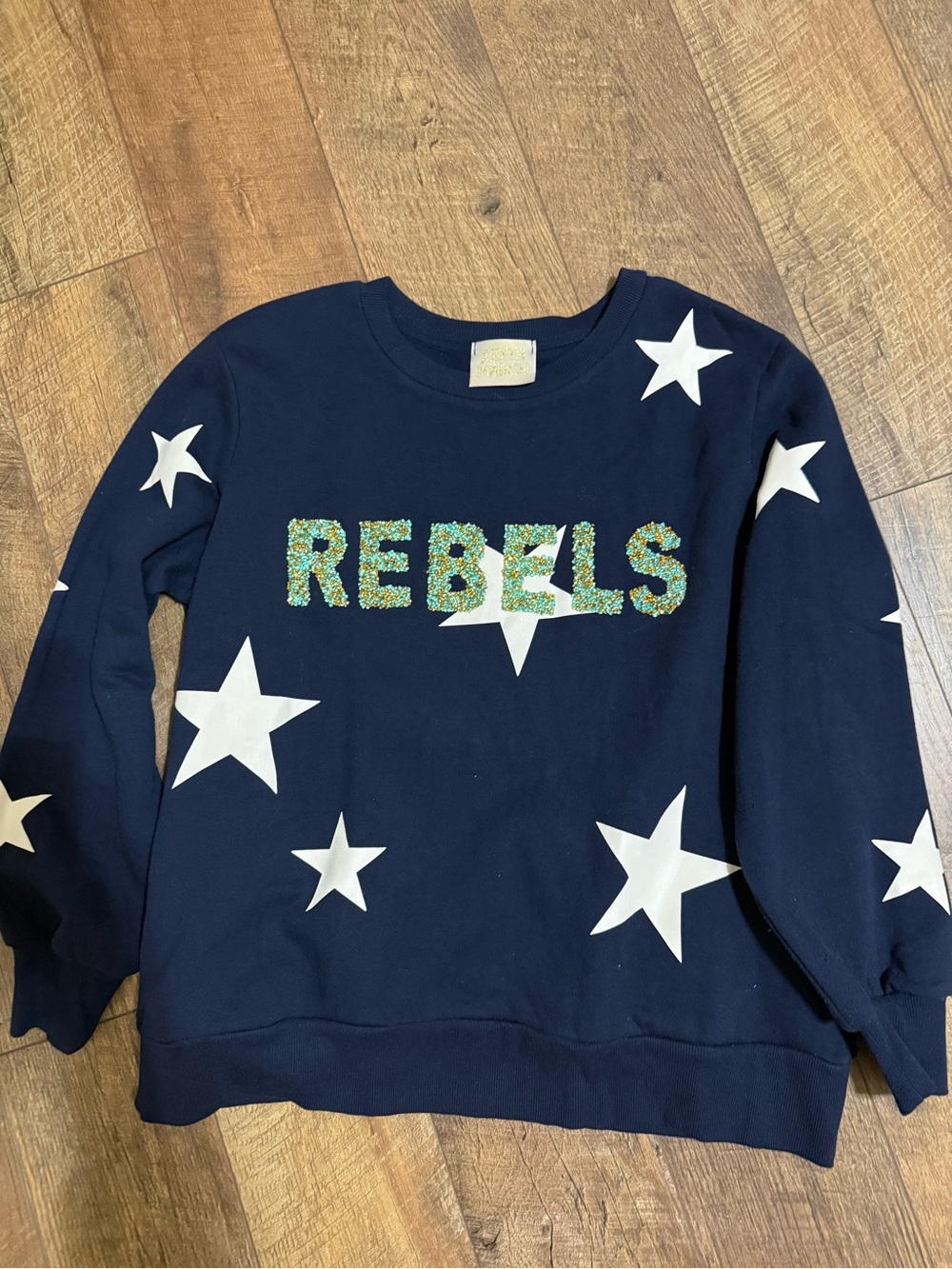 Judith March Navy Sweatshirt with White Stars and Glitter 'REBELS'